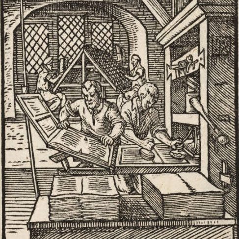 Друкар. [Panoplia] omnium illiberalium mechanicarum aut sedentariarum artium... H. Schopper, J. Amman. Francofurti ad Moenum: S. Feyerabend, 1568. Courtesy of The Linda Hall Library of Science, Engineering & Technology