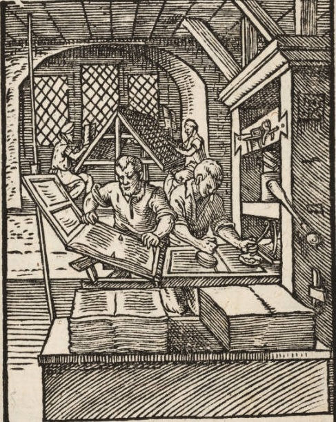 Друкар. [Panoplia] omnium illiberalium mechanicarum aut sedentariarum artium... H. Schopper, J. Amman. Francofurti ad Moenum: S. Feyerabend, 1568. Courtesy of The Linda Hall Library of Science, Engineering & Technology
